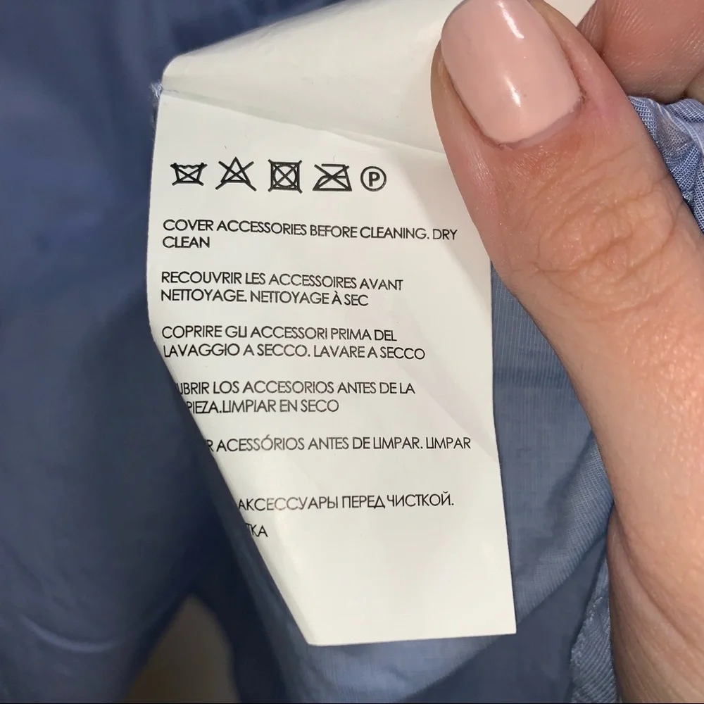Club Monaco Blue 100% Cotton Nechar Asymmetrical Button Up With Ruffled Hem - Picture 8 of 8